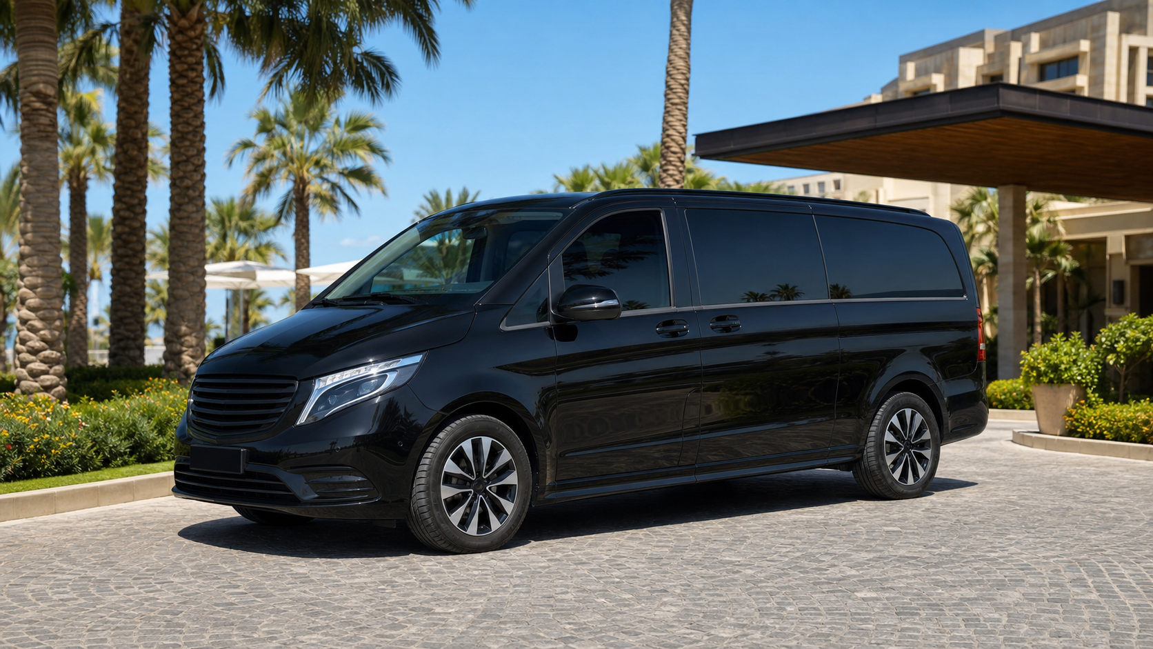 Black midivan group transfer vehicle